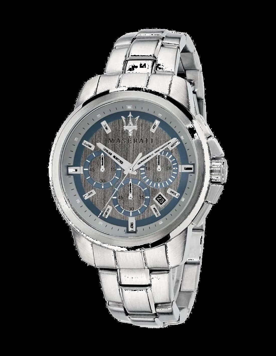 Montre Maserati R8873621006 avec son cadran gris soleil, index appliqués et aiguilles bâton, style sport chic