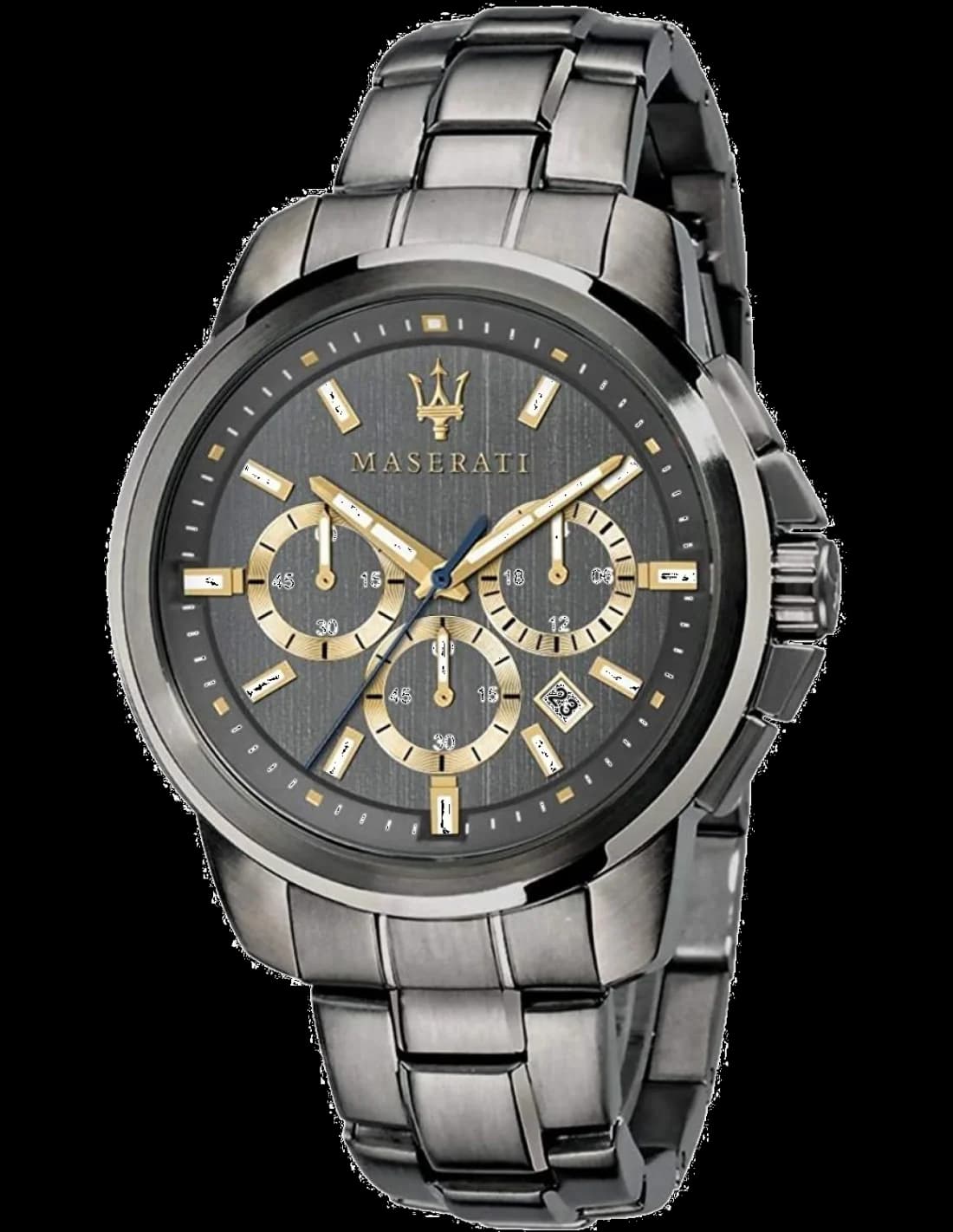 Montre Maserati R8873621007 au cadran bleu soleil avec index appliqués et aiguilles bâton pour un style sport chic