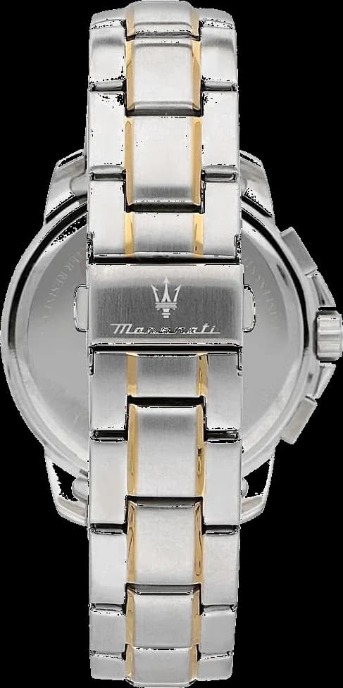 Bracelet Maserati R8873621016 en acier inoxydable bicolore, maillons alternant acier et or, fermoir déployant
