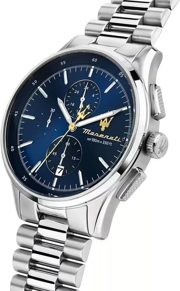 Cadran Maserati R8873624004 aux index appliqués, aiguilles bâton et date à 3h, style sobre
