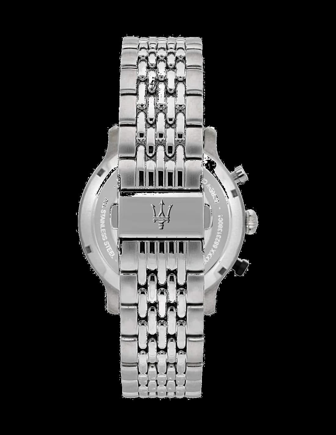 Cadran Maserati R8873638001 avec compteurs noirs sur fond soleillé, aiguilles et index bâtons rhodiés, date à 4h30