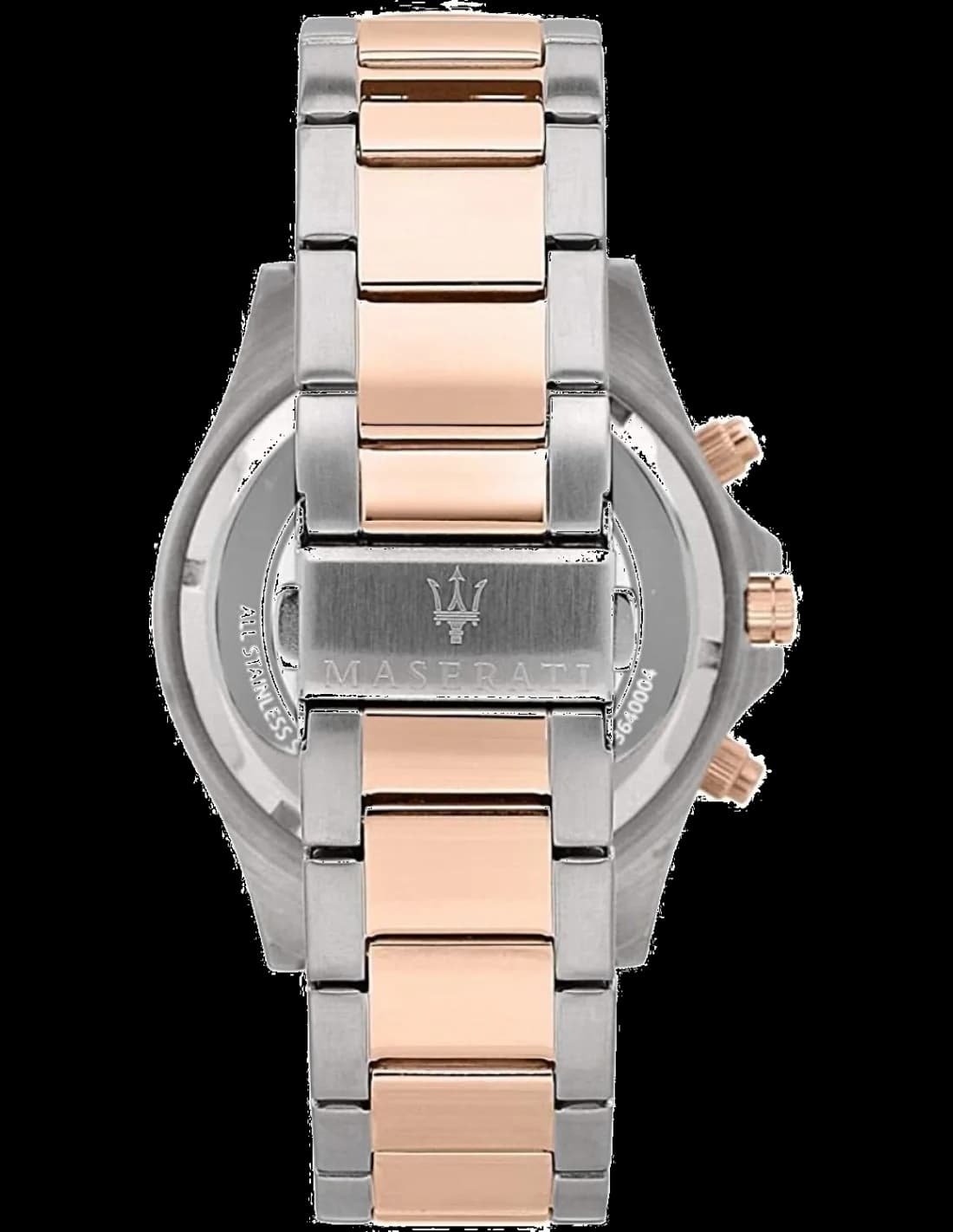 Cadran Maserati R8873640002 détail des compteurs chronographe, guichet date à 4h30 et finition soleillée