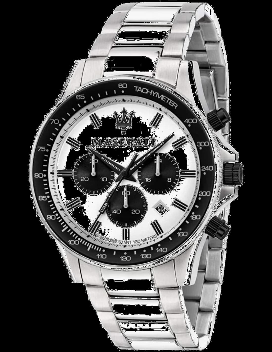 Montre Maserati R8873640003 au cadran bleu soleil avec index appliques et trotteuse rouge, style sport chic