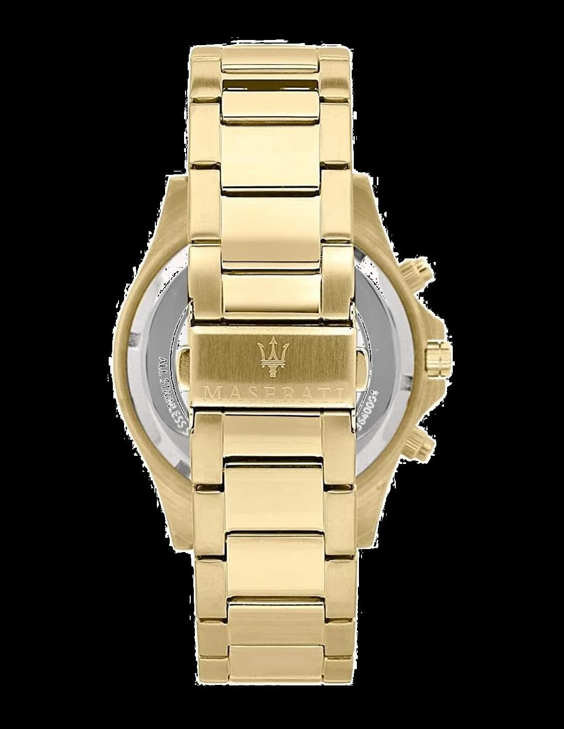Boîtier Maserati R8873640008 rond en acier doré 42mm, lunette lisse et fond gravé du trident