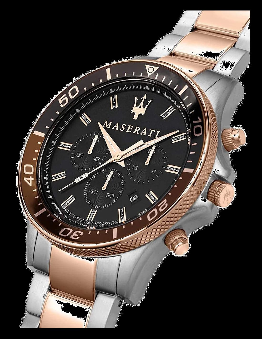 Cadran Maserati R8873640009 avec index appliqués, aiguilles squelette et guichet date à 3h
