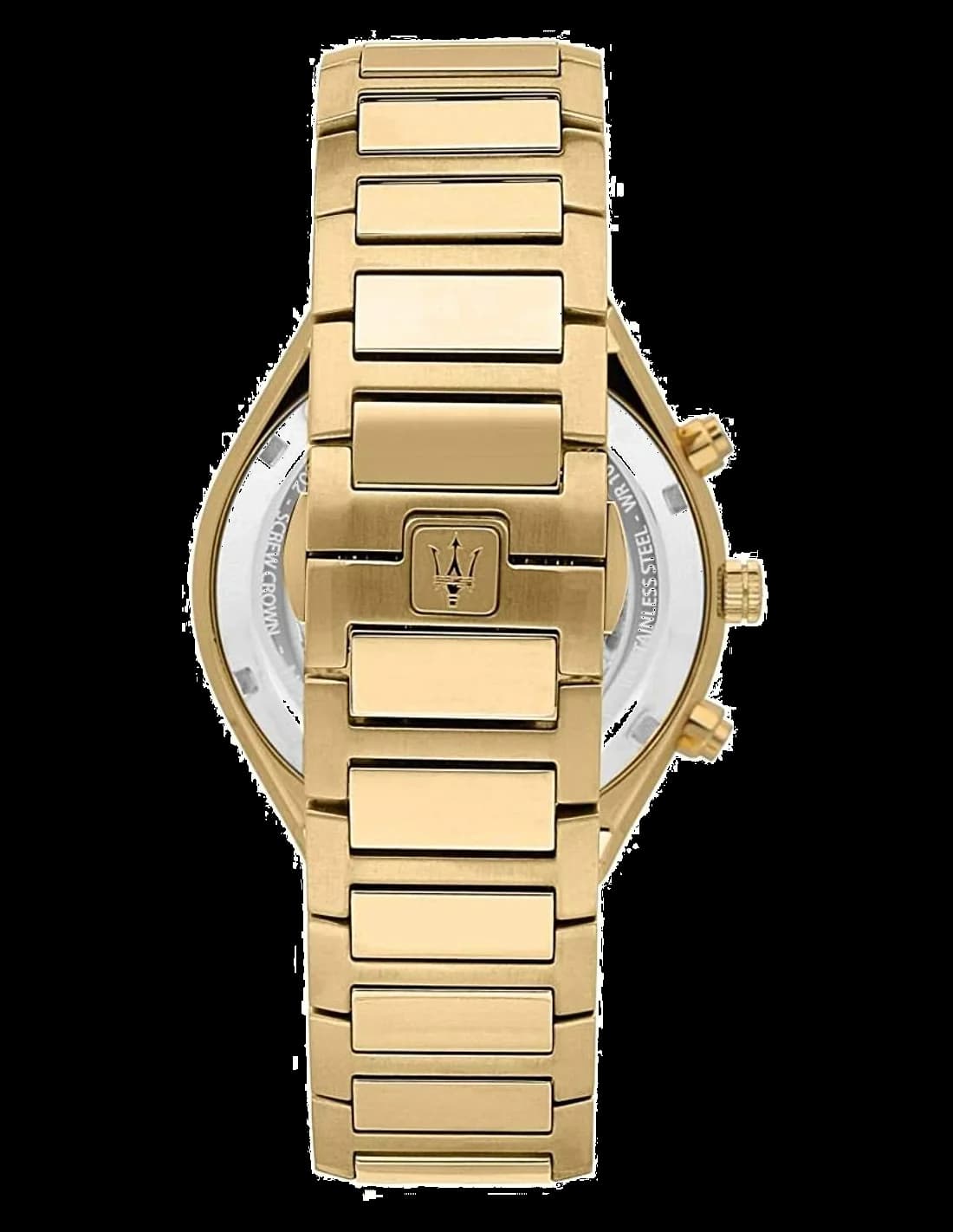Cadran Maserati R8873642001 avec cadran blanc, index appliqués dorés, aiguilles dauphine noires et date à 3h, lisibilité parfaite