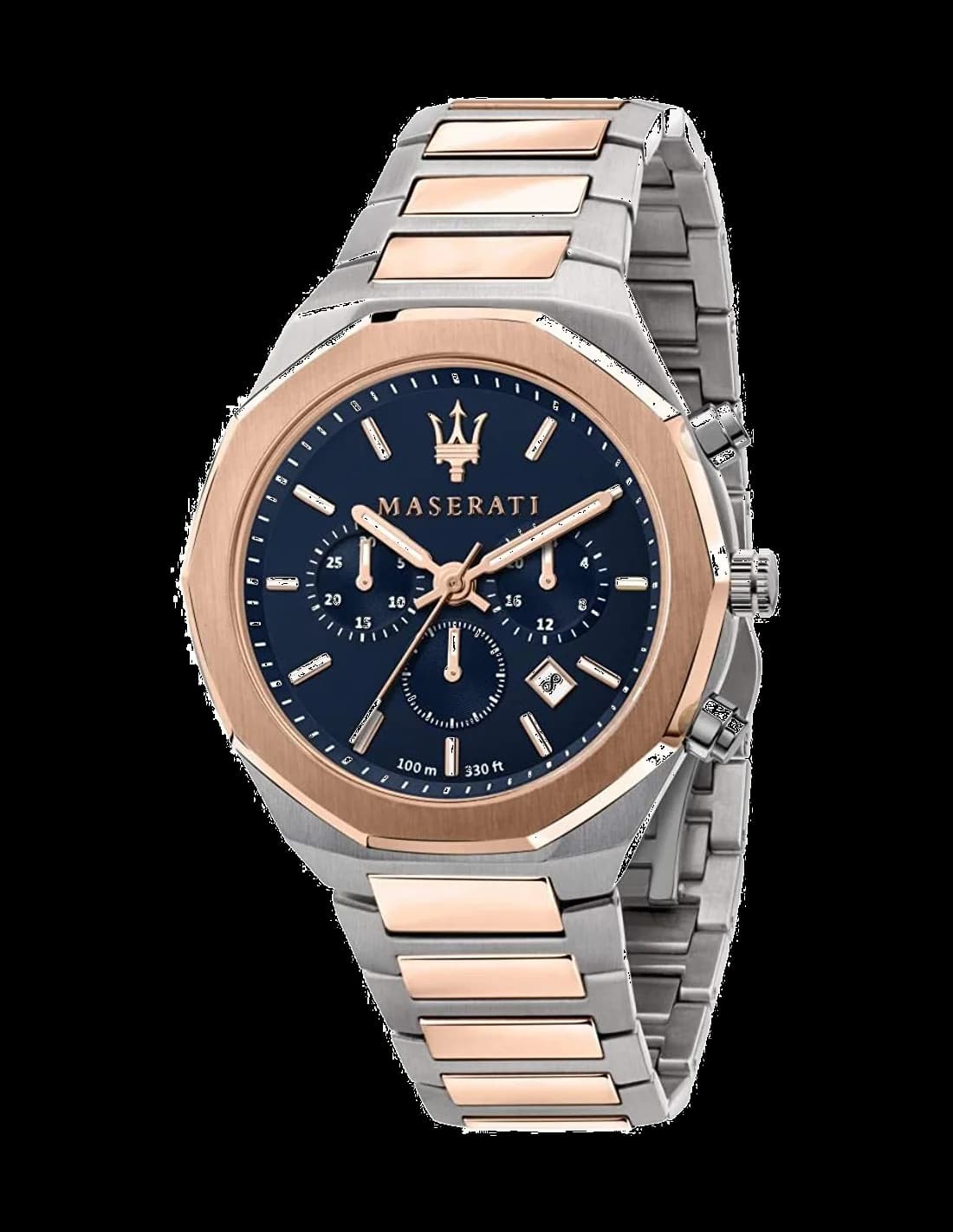 Montre Maserati R8873642002 en acier brossé avec cadran bleu et finitions argentées, style sport élégant