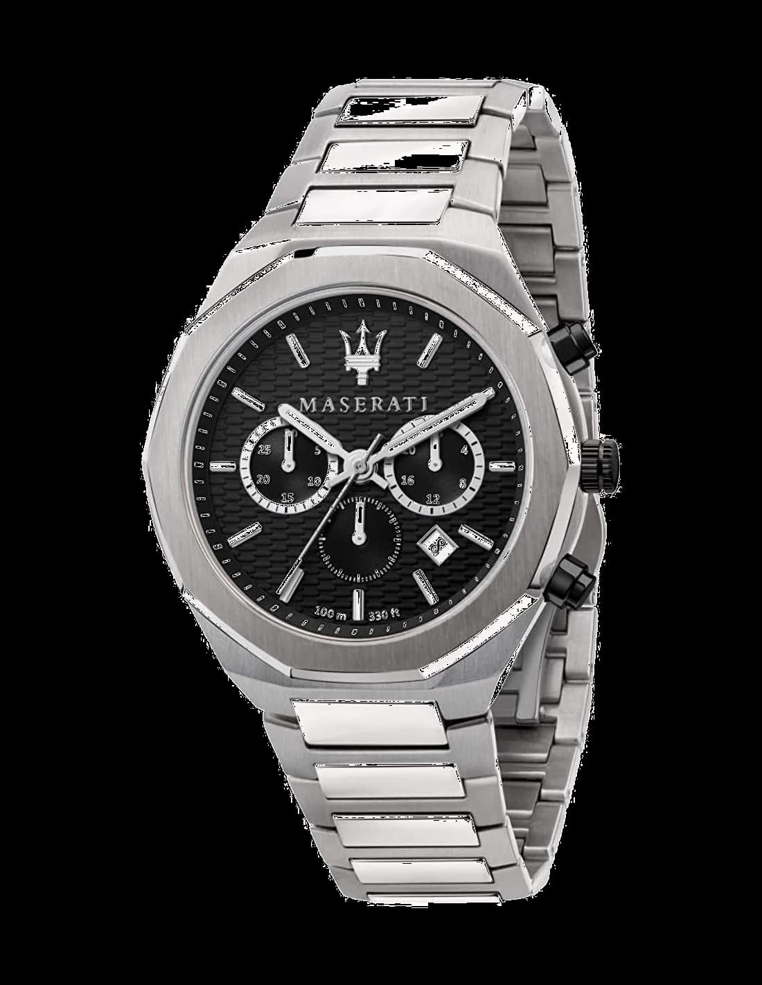 Montre Maserati R8873642004 forme octogonale noire avec cadran noir et index argentés, design sportif et élégant