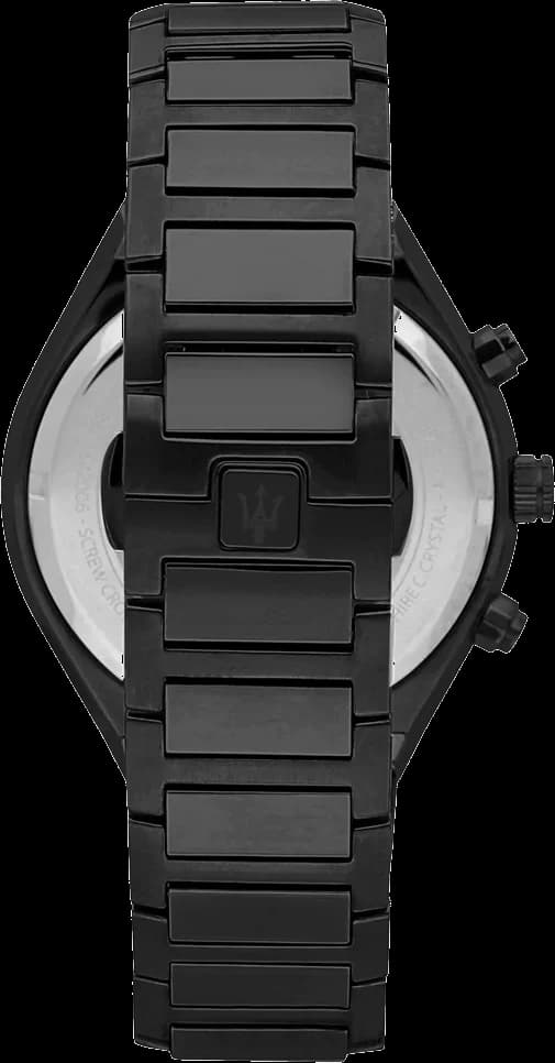 Bracelet Maserati R8873642005 en acier inoxydable noir PVD avec boucle déployante, maillons brossés et aspect robuste