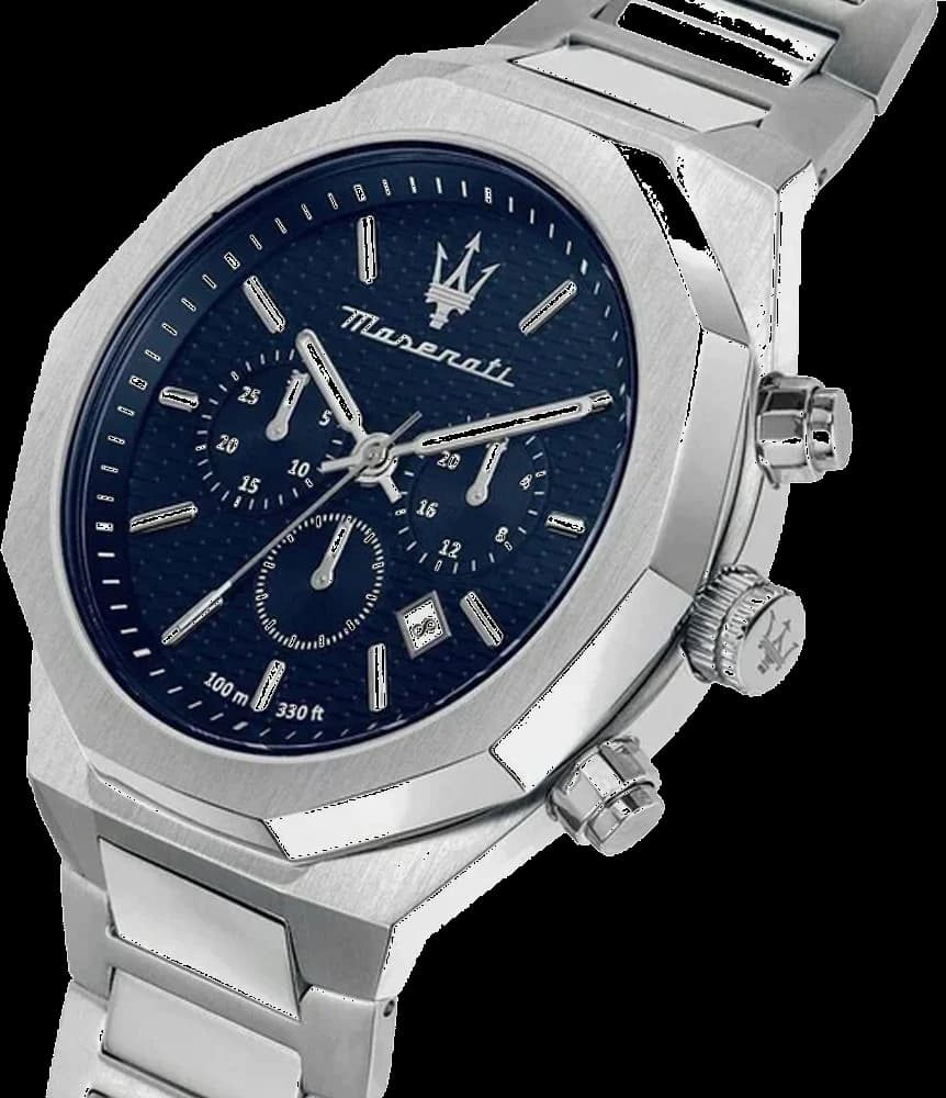 Cadran Maserati R8873642006 avec compteurs chronographe noirs, aiguilles luminescentes et date à 4h30