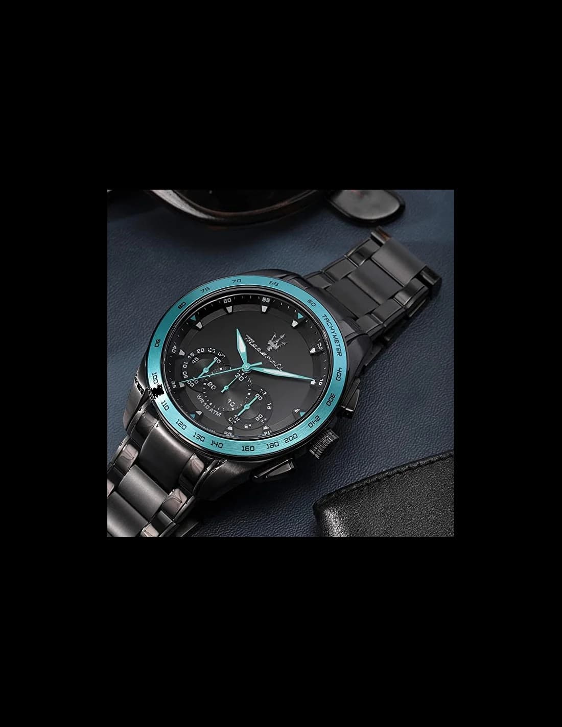 Montre Maserati Traguardo Aqua Edition R8873644002 Acier noir détails turquoise vue 5