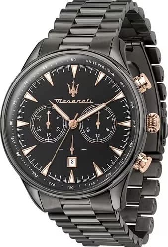 Montre Maserati R8873646001 au cadran noir avec compteurs chronographe et logo trident