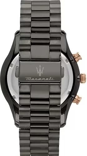 Bracelet Maserati R8873646001 en cuir noir avec surpiqûres contrastées et boucle déployante en acier