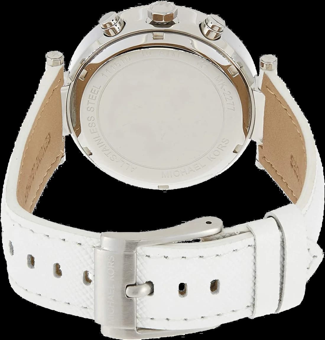 Bracelet Michael Kors MK2277 en cuir blanc élégant à boucle ardillon dorée et surpiqûres ton sur ton