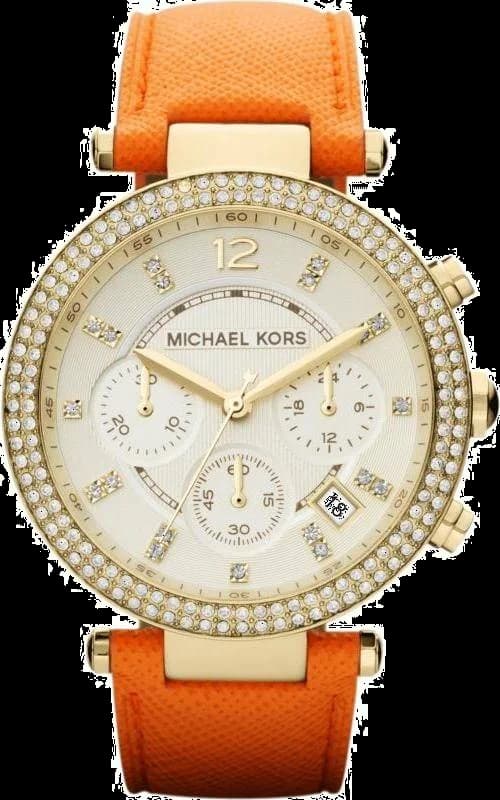 Montre Michael Kors MK2279 avec cadran blanc et index dorés sur bracelet en cuir orange vif
