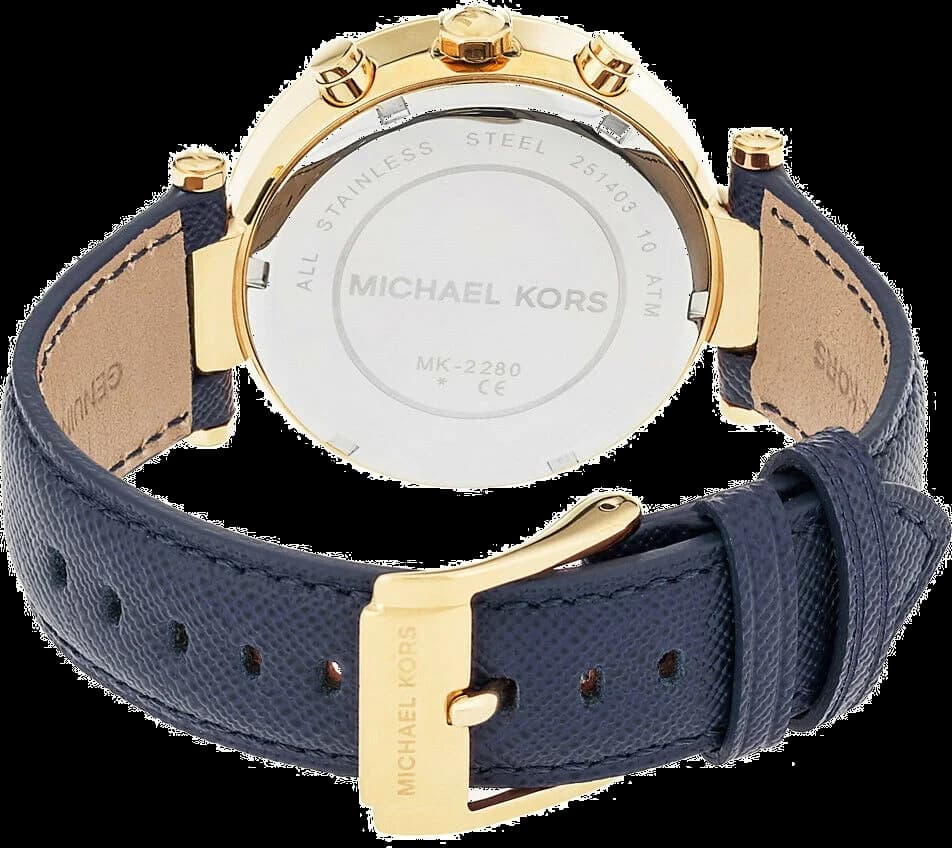 Bracelet Michael Kors MK2280 en cuir bleu marine à surpiqûres contrastées, boucle ardillon en acier doré, 20mm de large