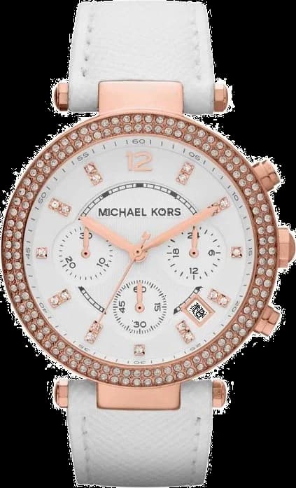 Montre Michael Kors MK2281 au cadran blanc nacré avec index dorés et aiguilles bâton, style chic et lumineux