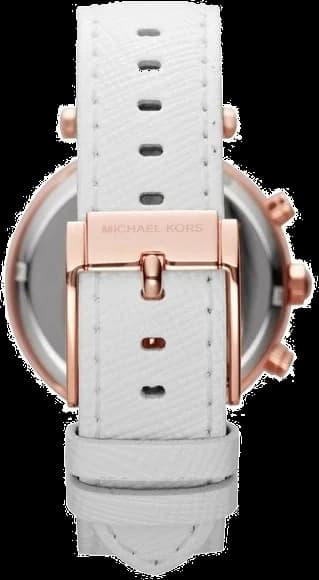 Bracelet Michael Kors MK2281 en cuir blanc à coutures contrastées, boucle déployante en acier rose gold