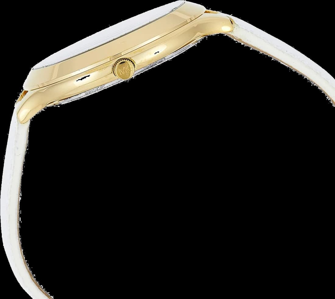 Montre Michael Kors MK2389 blanche au cadran minimaliste, aiguilles dorées et finition laquée élégante