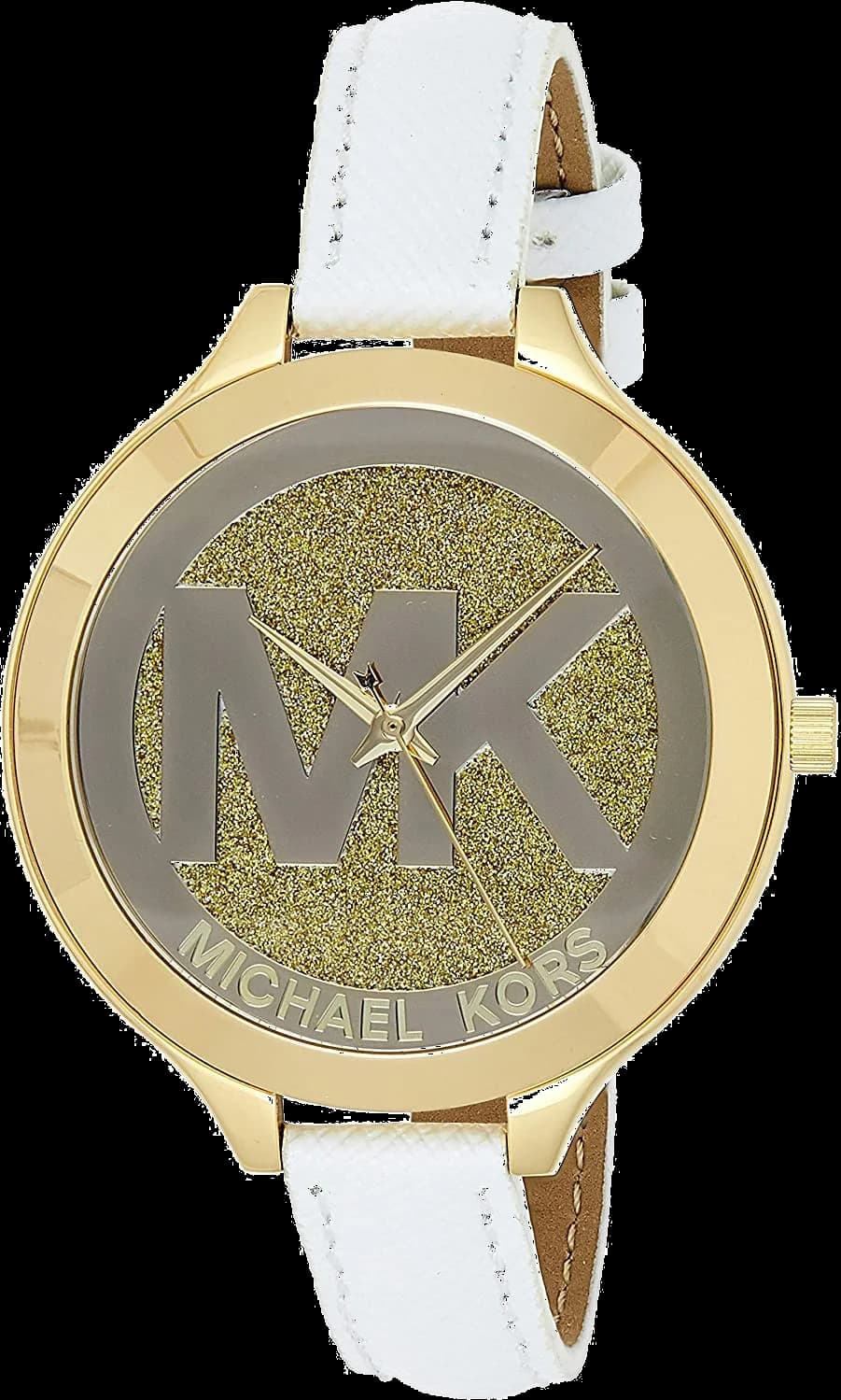 Bracelet Michael Kors MK2389 en cuir blanc à boucle ardillon dorée, confortable et raffiné