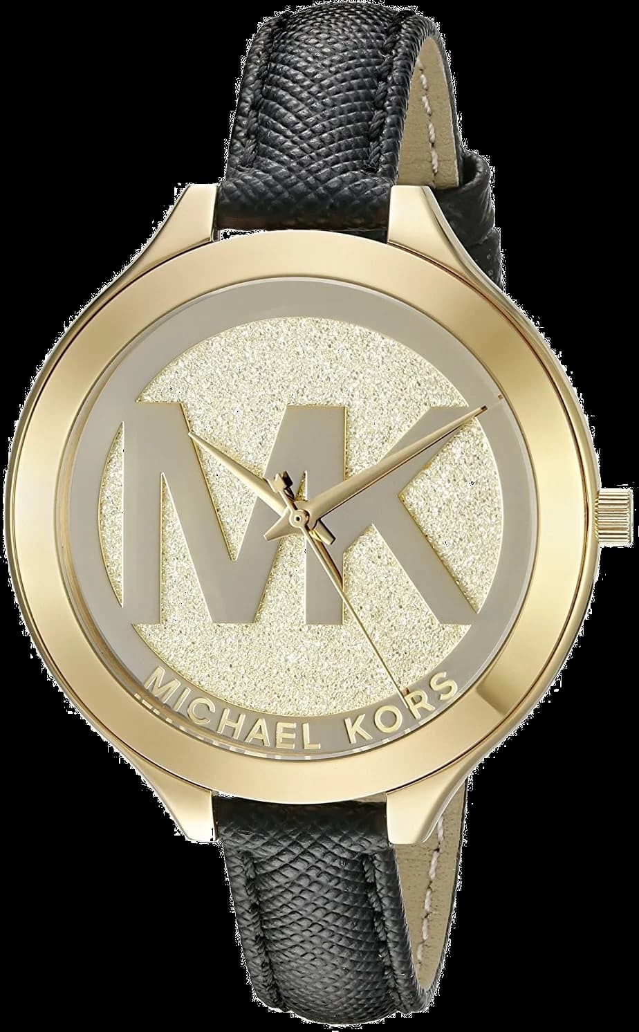 Montre Michael Kors MK2392 avec cadran or et bracelet cuir noir, style chic et intemporel