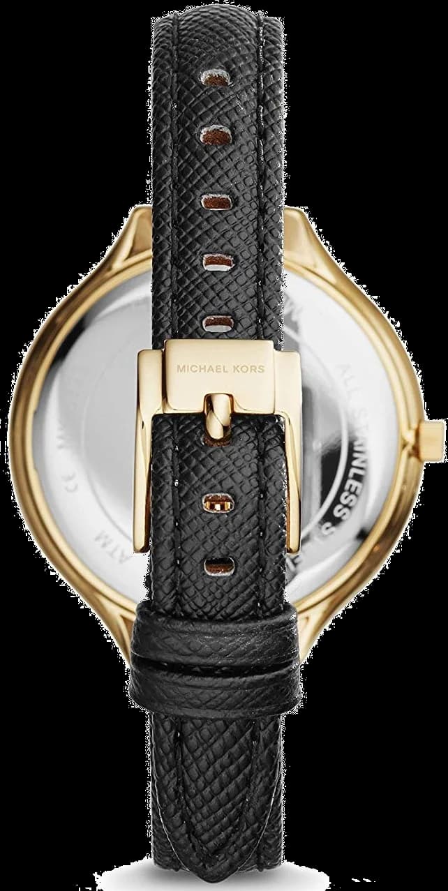 Bracelet Michael Kors MK2392 en cuir noir grainé, boucle ardillon dorée, confort et élégance