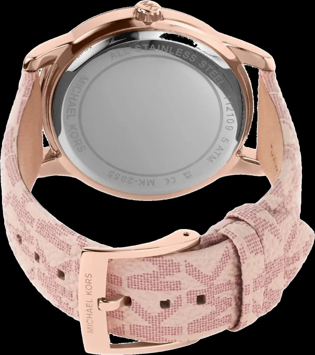 Cadran Michael Kors MK2955 détaillé de compteurs et aiguilles dorées sur fond soleil rose pour un look raffiné
