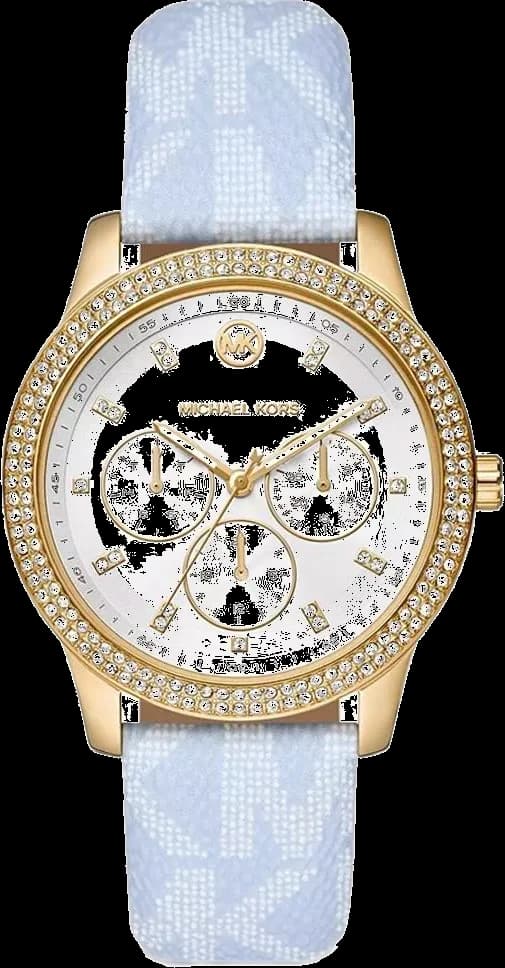 Montre Michael Kors MK2965 au cadran bleu soleil avec index dorés et aiguilles bâtons, style élégant et moderne