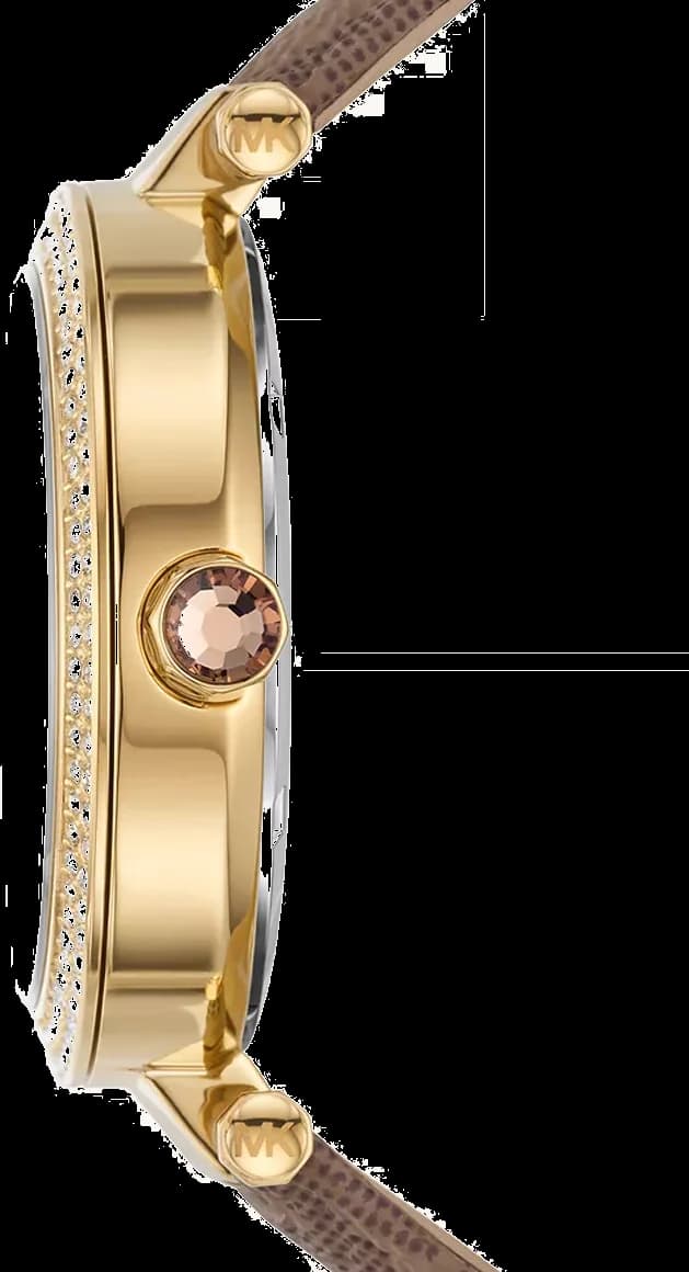 Cadran Michael Kors MK2973 affiche index bâtons appliqués et date à 3h sur fond brun soleil