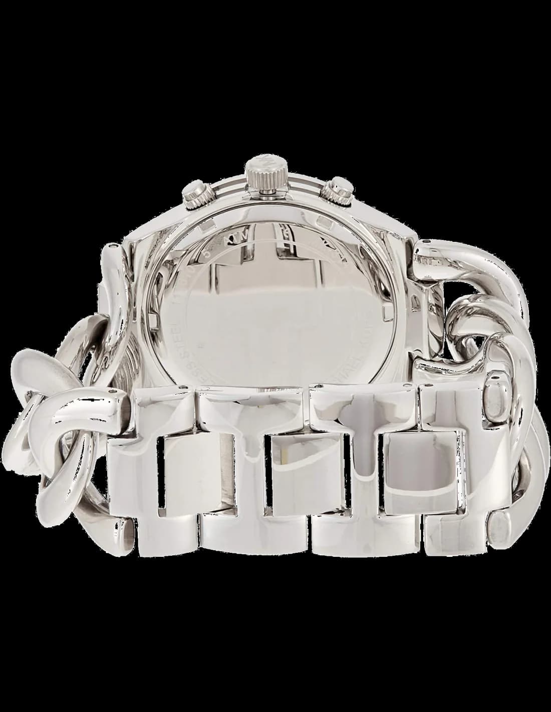 Boîtier Michael Kors MK3149 rond en acier inoxydable, lunette lisse, couronne et poussoirs chrono, profil fin