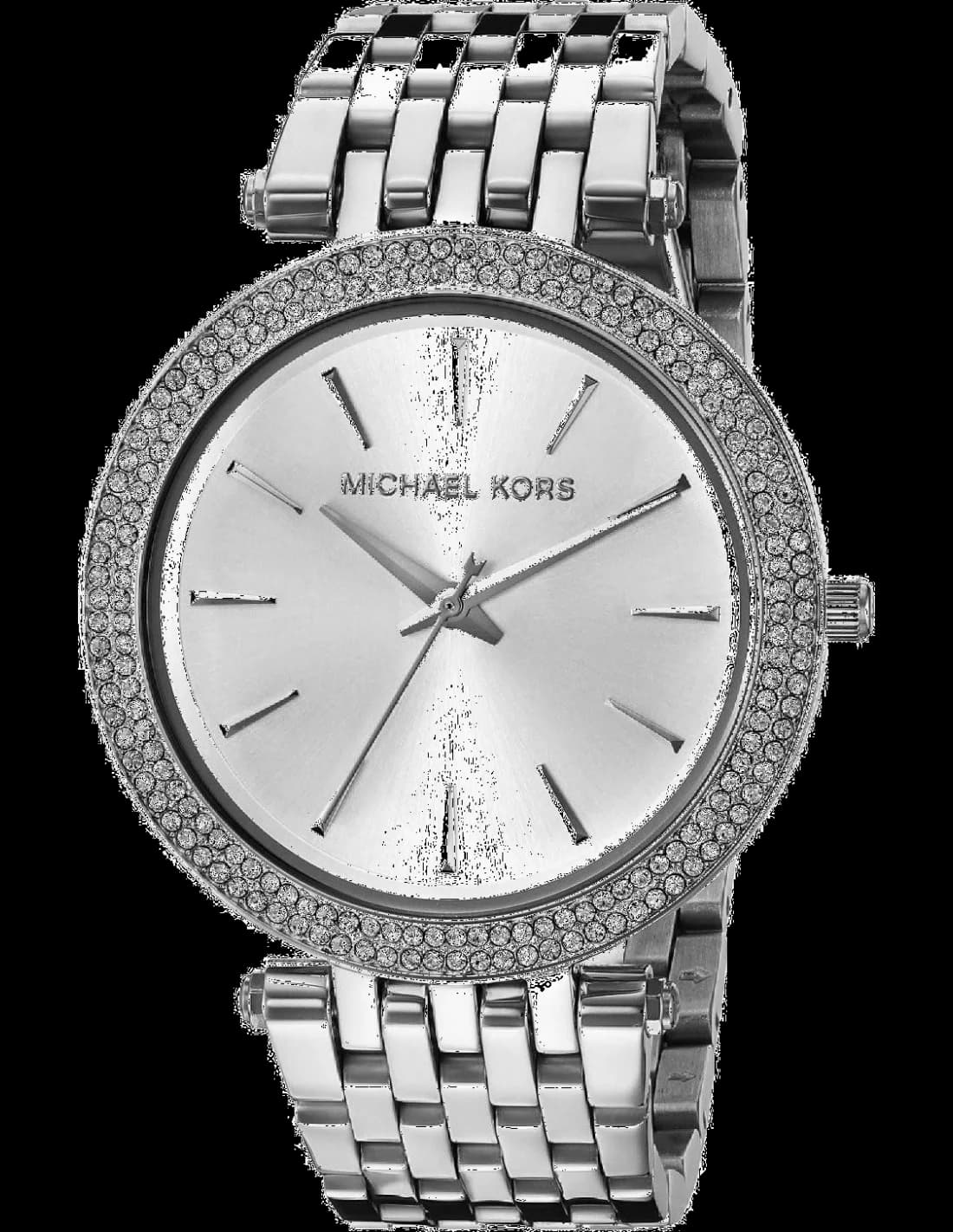 Montre Michael Kors MK3190 au cadran blanc nacré, acier doré et cristaux scintillants sur la lunette, style chic et lumineux