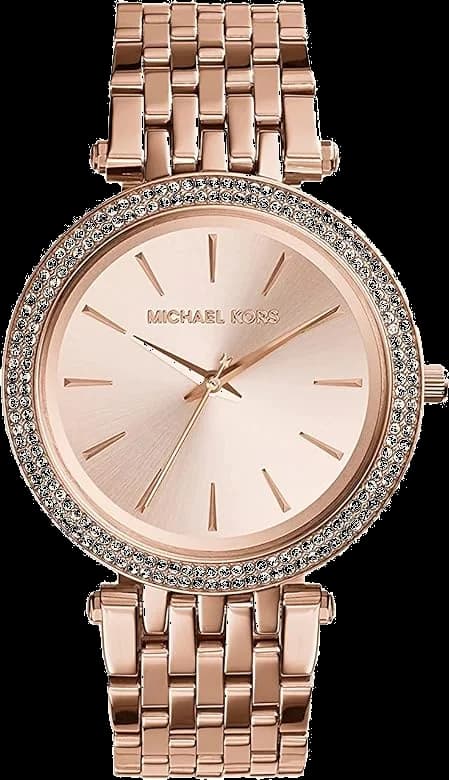 Montre Michael Kors MK3192 au cadran blanc nacré orné de cristaux et aiguilles dorées, style chic et lumineux