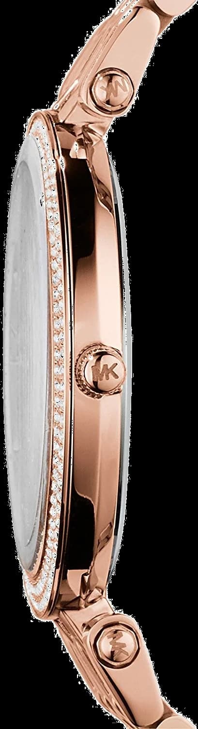 Cadran Michael Kors MK3192 blanc nacré avec index dorés, aiguilles bâton et cristaux scintillants autour du guichet date