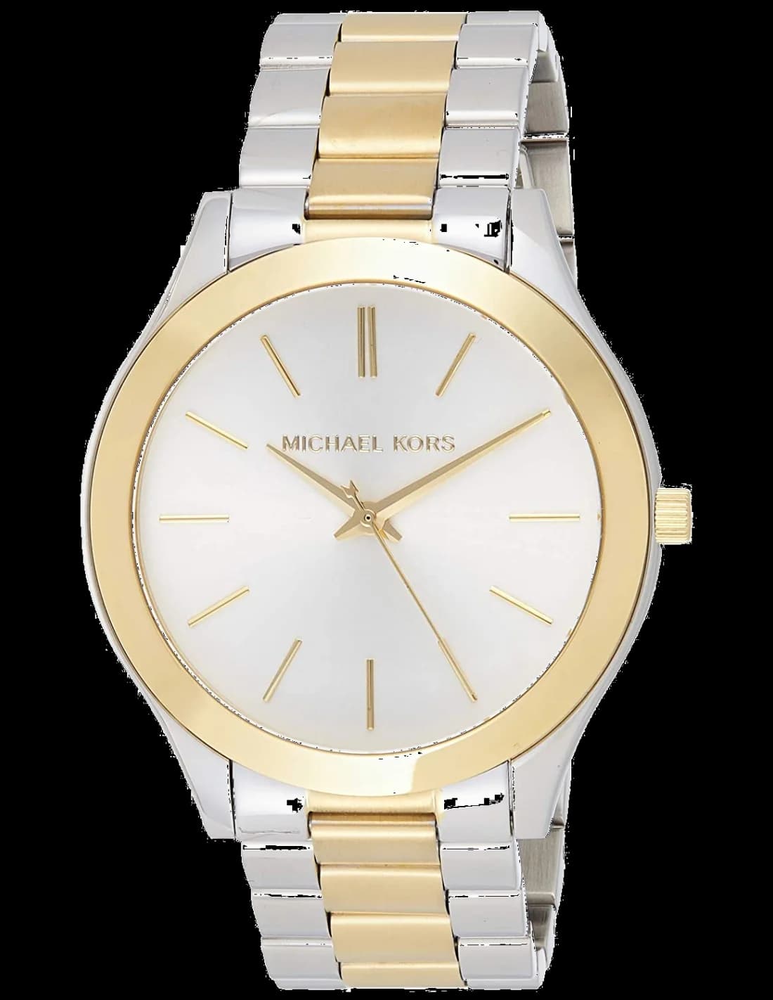 Montre Michael Kors MK3198 avec cadran noir soleil et index dorés, style classique chic