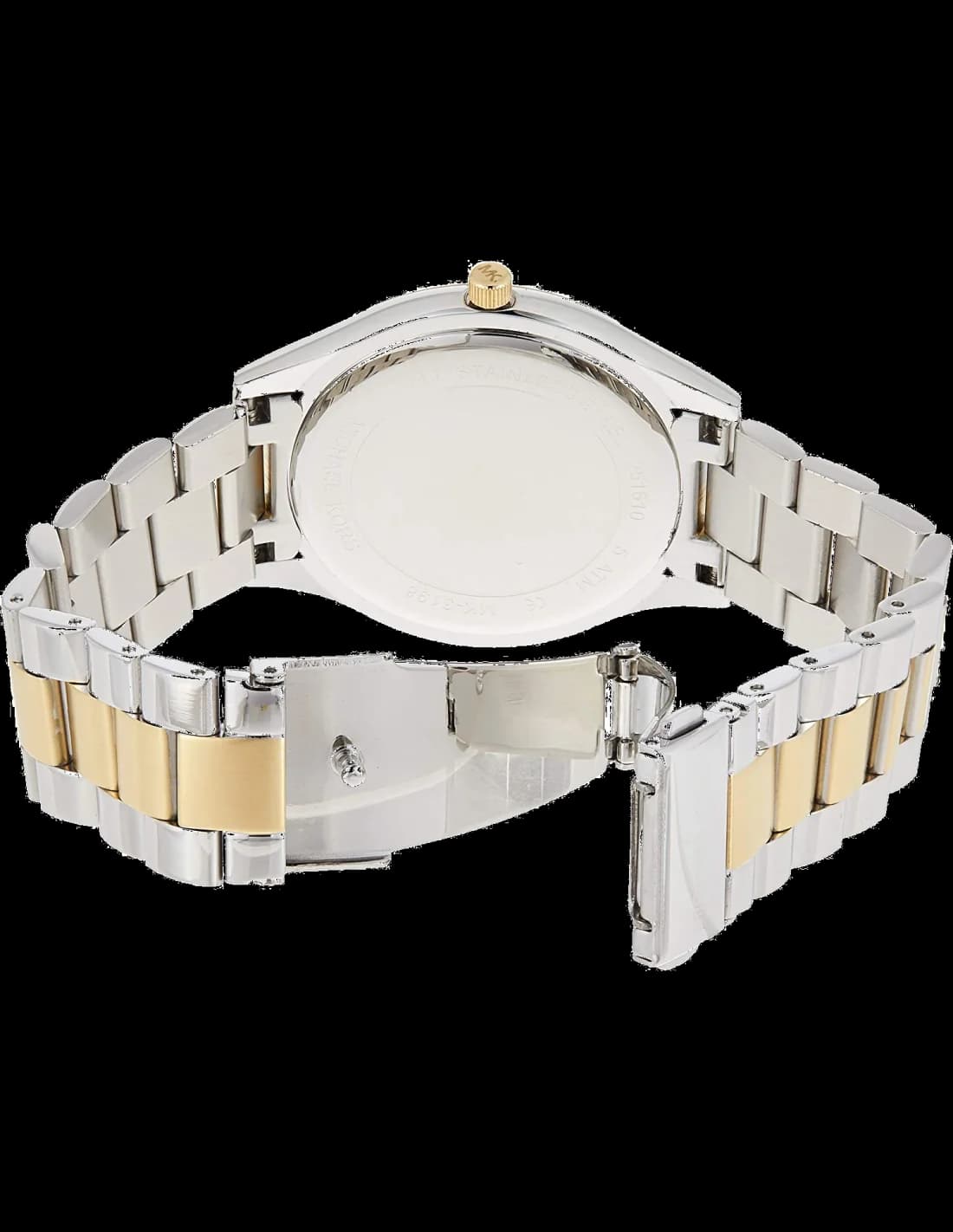 Cadran Michael Kors MK3198 affiche index bâtons dorés et aiguilles dauphine, date à 3h