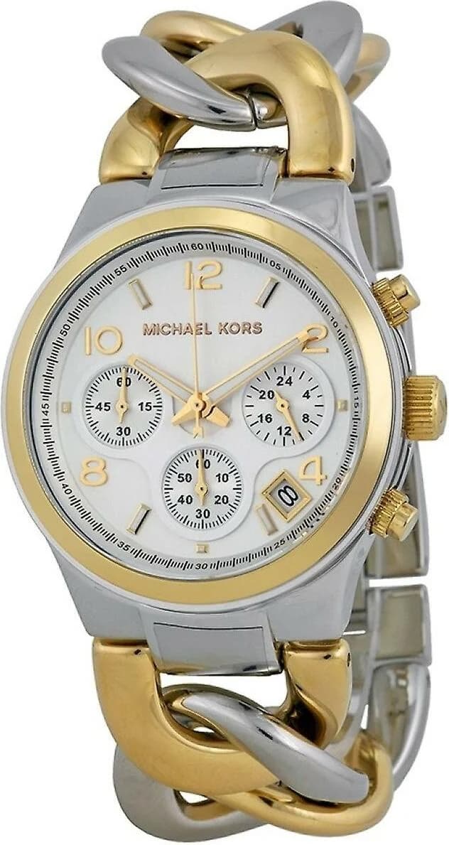 Montre Michael Kors MK3199 cadran blanc lumineux, aiguilles dorées et index bâtons, style chic et moderne