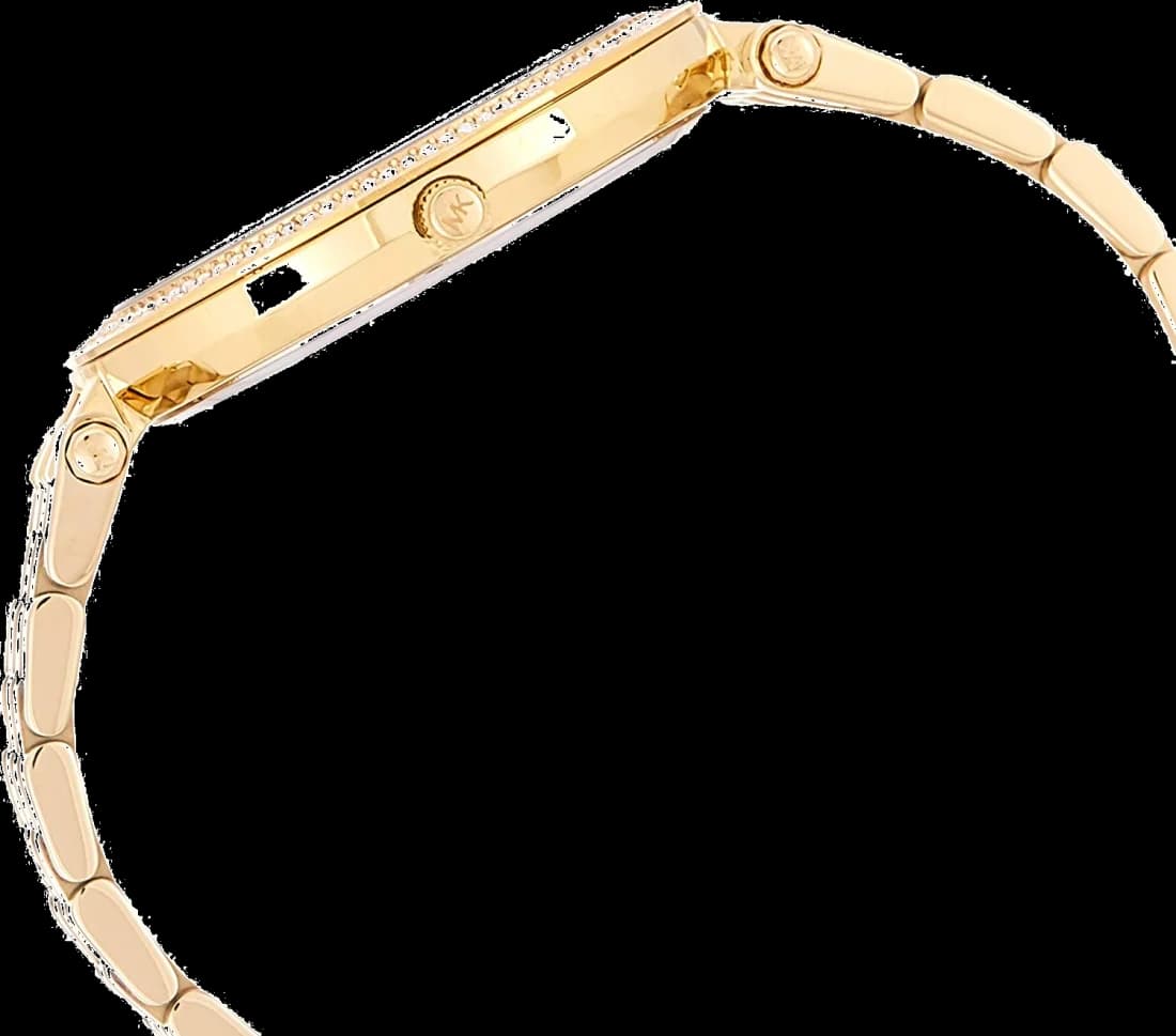 Cadran Michael Kors MK3216 avec index bâtons dorés et aiguilles squelettées, date à 3h