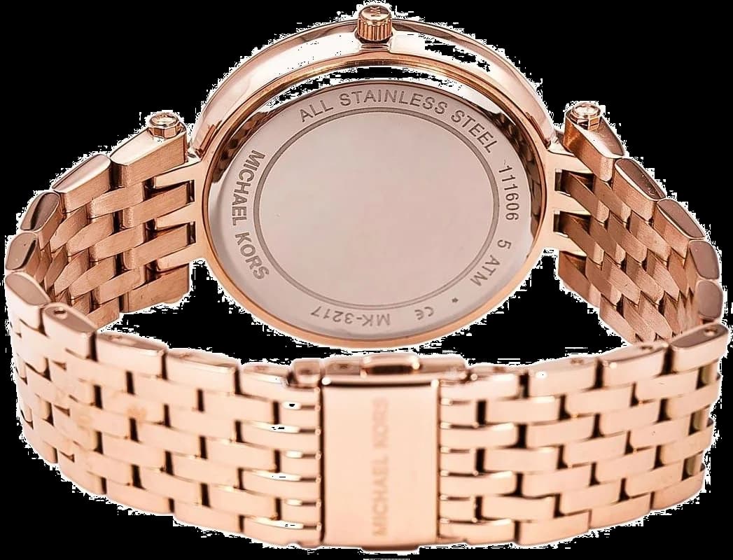 Bracelet Michael Kors MK3217 en acier inoxydable rose gold serti de cristaux, fermoir déployant