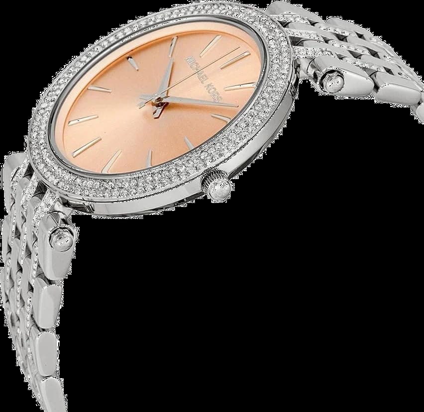 Cadran Michael Kors MK3218 dévoile un guichet date à 3h, aiguilles dorées et index appliqués