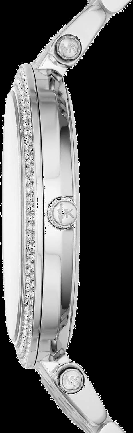 Bracelet Michael Kors MK3218 en acier argenté maillé, fermoir déployante, rehaussé de strass