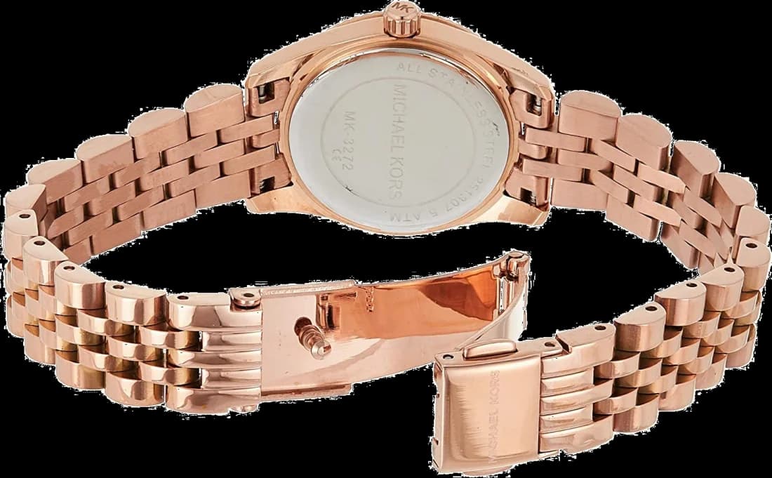Bracelet Michael Kors MK3272 en acier inoxydable or rose, maillons polis et satinés, fermoir déployant sécurisé