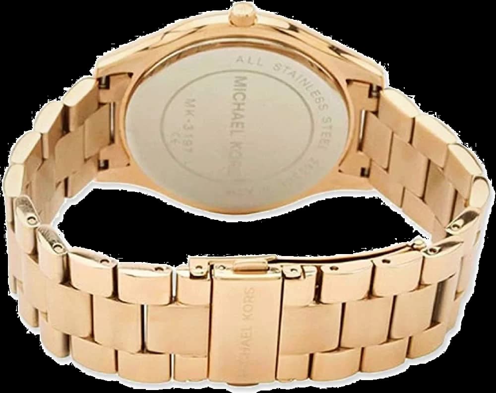 Cadran Michael Kors MK3293 au cadran blanc orné d'index bâtons dorés et aiguilles dauphine, date à 3h