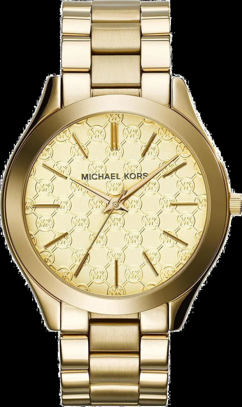 Montre Michael Kors MK3335 au cadran surdimensionné doré soleil avec index bâtons et aiguilles dorés crème