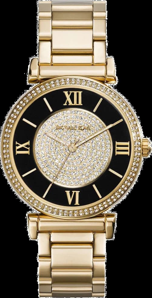 Montre Michael Kors MK3338 or et noir avec strass, cadran rond doré et index scintillants