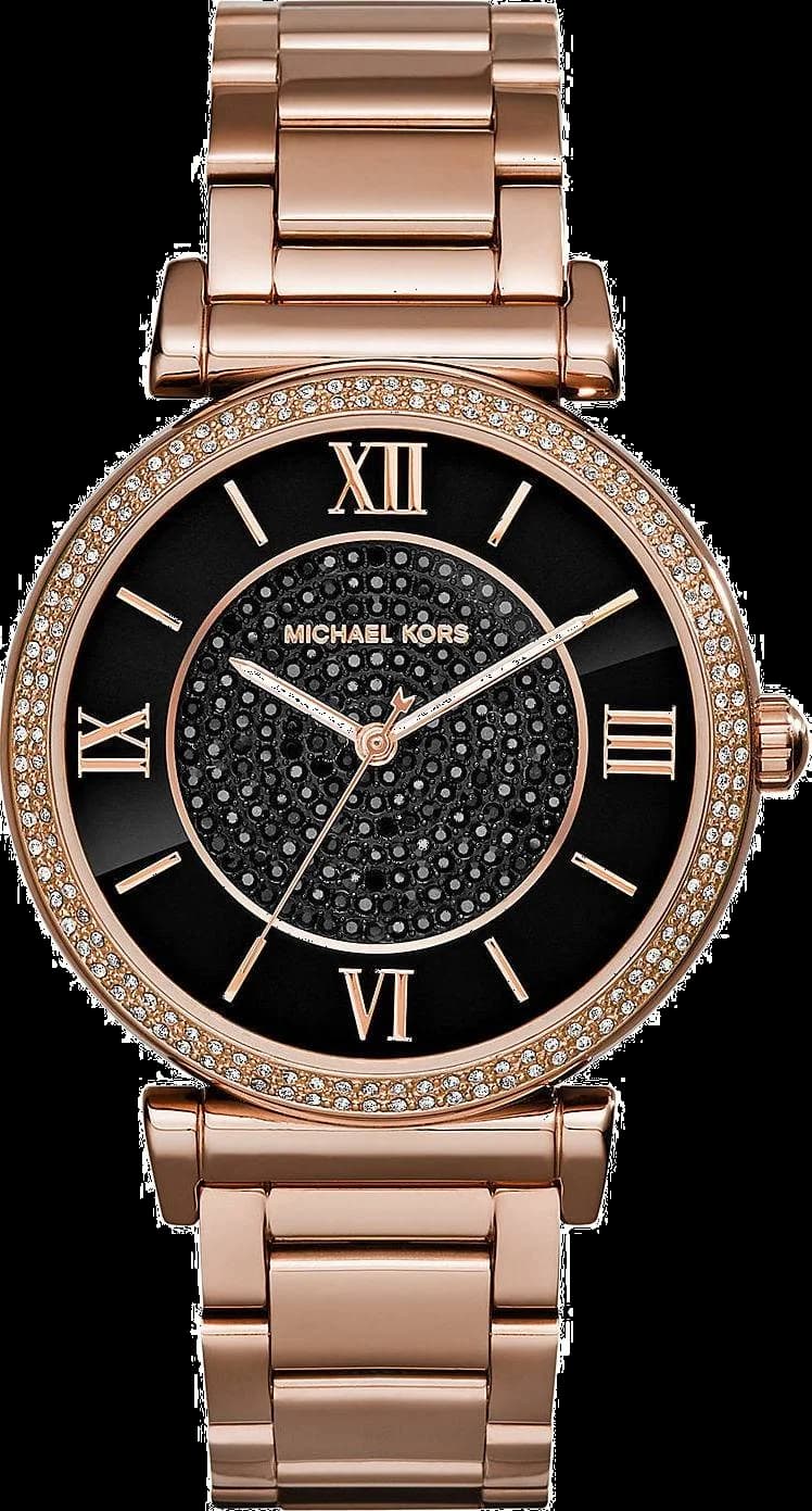 Montre Michael Kors MK3356 Bracelet Acier Doré Rose et Cadran Noir à Cristaux