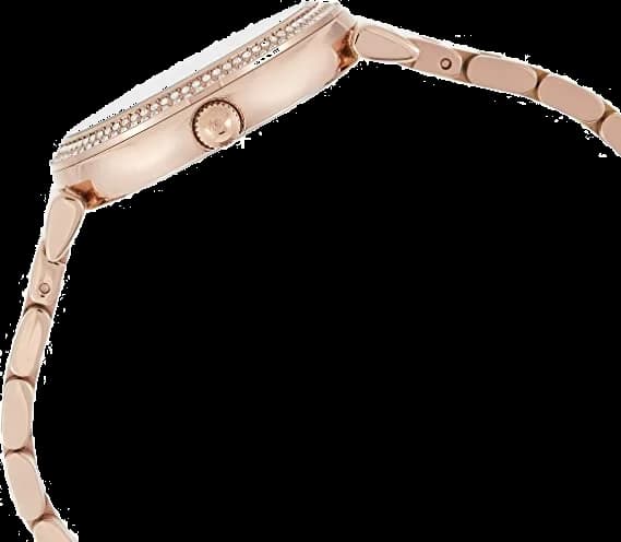 Bracelet Michael Kors MK3356 en acier doré rose, maillons polis, fermoir déployant sécurisé, finition brillante