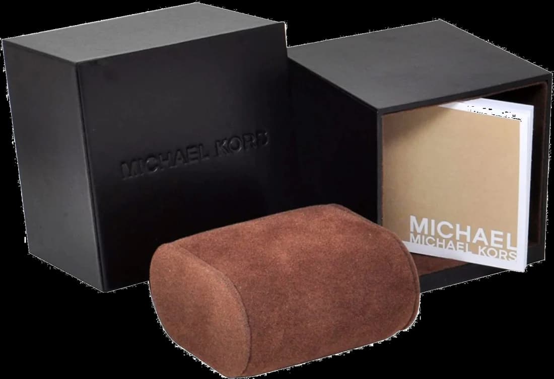 Boîtier Michael Kors MK3402 rond en acier or rose, lunette lisse, vue de profil raffinée