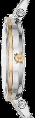 Cadran Michael Kors MK3405 blanc nacré avec index bâtons dorés, aiguilles bicolores et date à 3h, élégant et raffiné