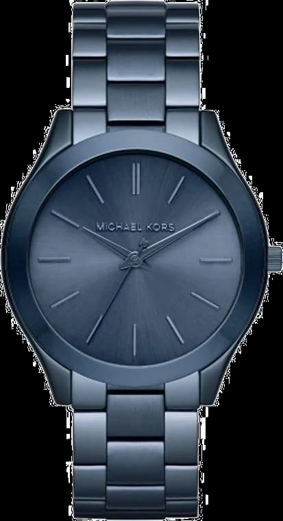 Montre Michael Kors MK3419 avec cadran bleu soleil et aiguilles dorées, style chic et raffiné
