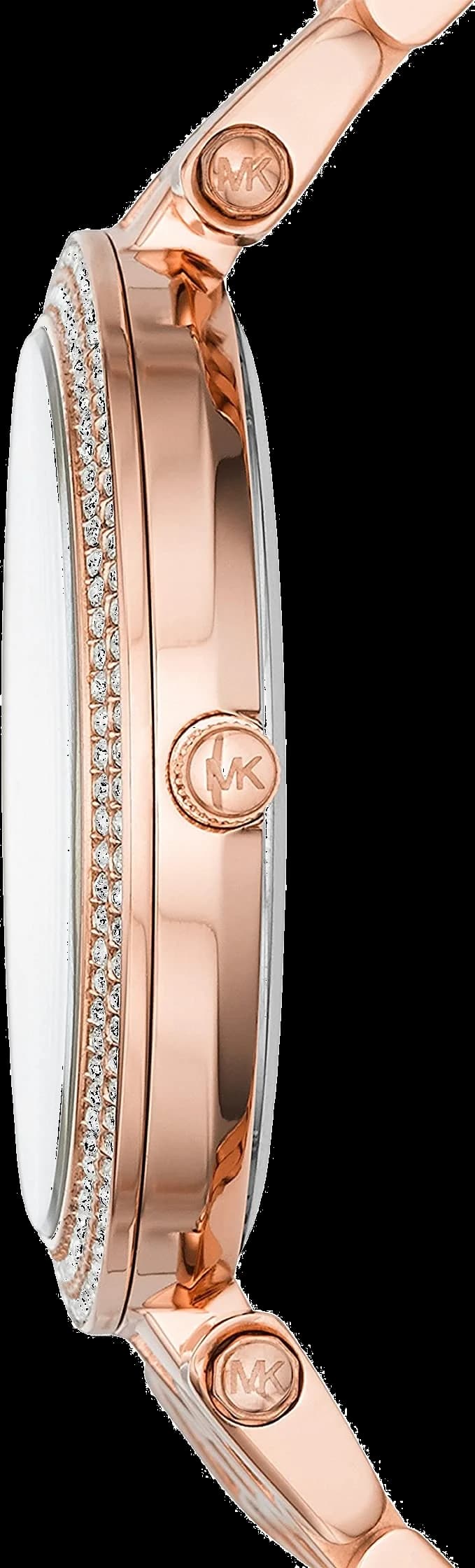 Cadran Michael Kors MK3439 au cadran blanc orné d'index bâtons et aiguilles dorés, date à 3h